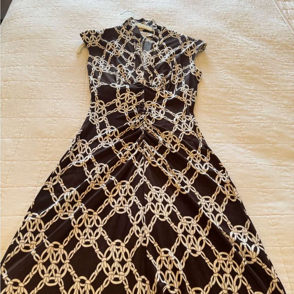 Trina Turk Brown and White Chain  Dress